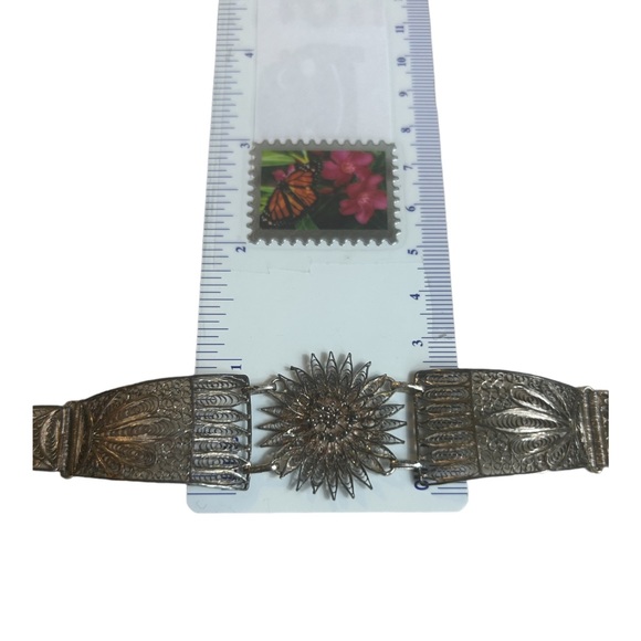 Antique Spun Silver Bracelet 900 7” Filigree Cannetille Unique Flower Vintage - Picture 4 of 5